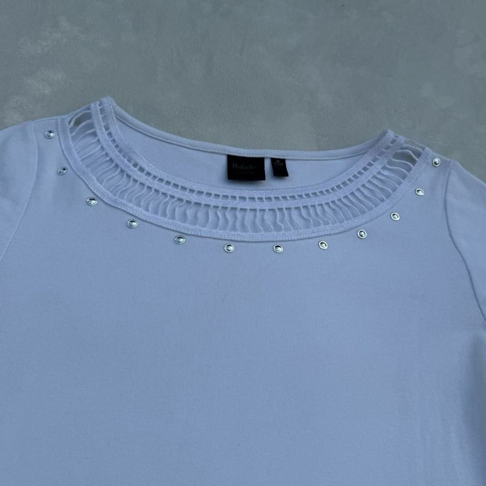Y2K Basic Cotton White Tee with Silver Metal Embellishments - Picture 1 of 9